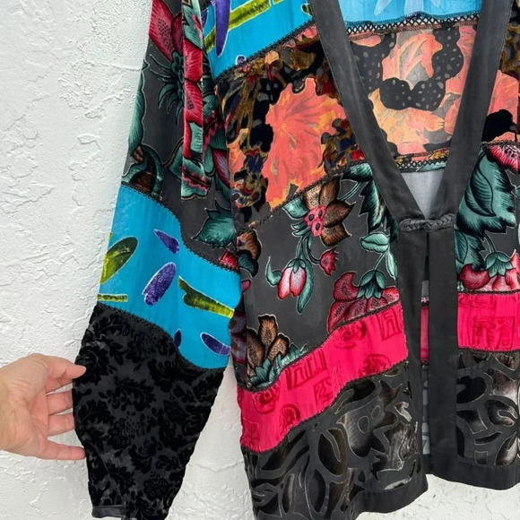 Chicos Womens Silk Burn Out Velvet Fringed Wrap Shawl Multicolor Size 2 - Picture 13 of 14